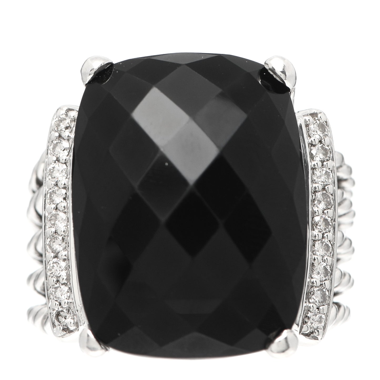Sterling Silver Diamond Black Onyx 20mm Wheaton Ring 54 7