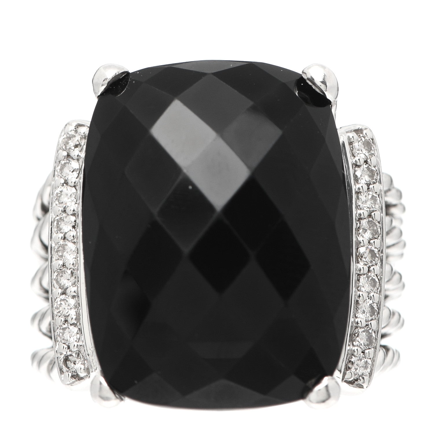 David Yurman Sterling Silver Diamond Black Onyx 20mm Wheaton Ring 54 7 1 of 5