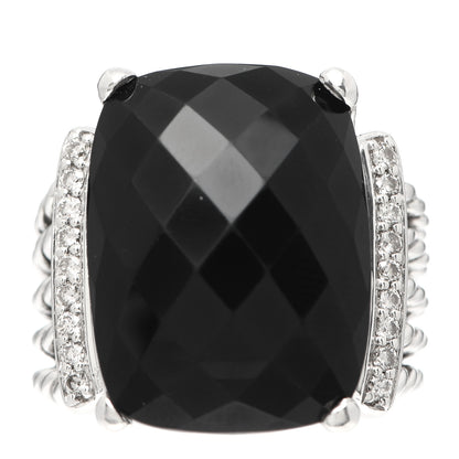 David Yurman Sterling Silver Diamond Black Onyx 20mm Wheaton Ring 54 7 1 of 5