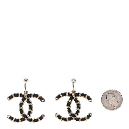 Chanel Satin CC Chain Earrings Light Gold Black 2 of 4