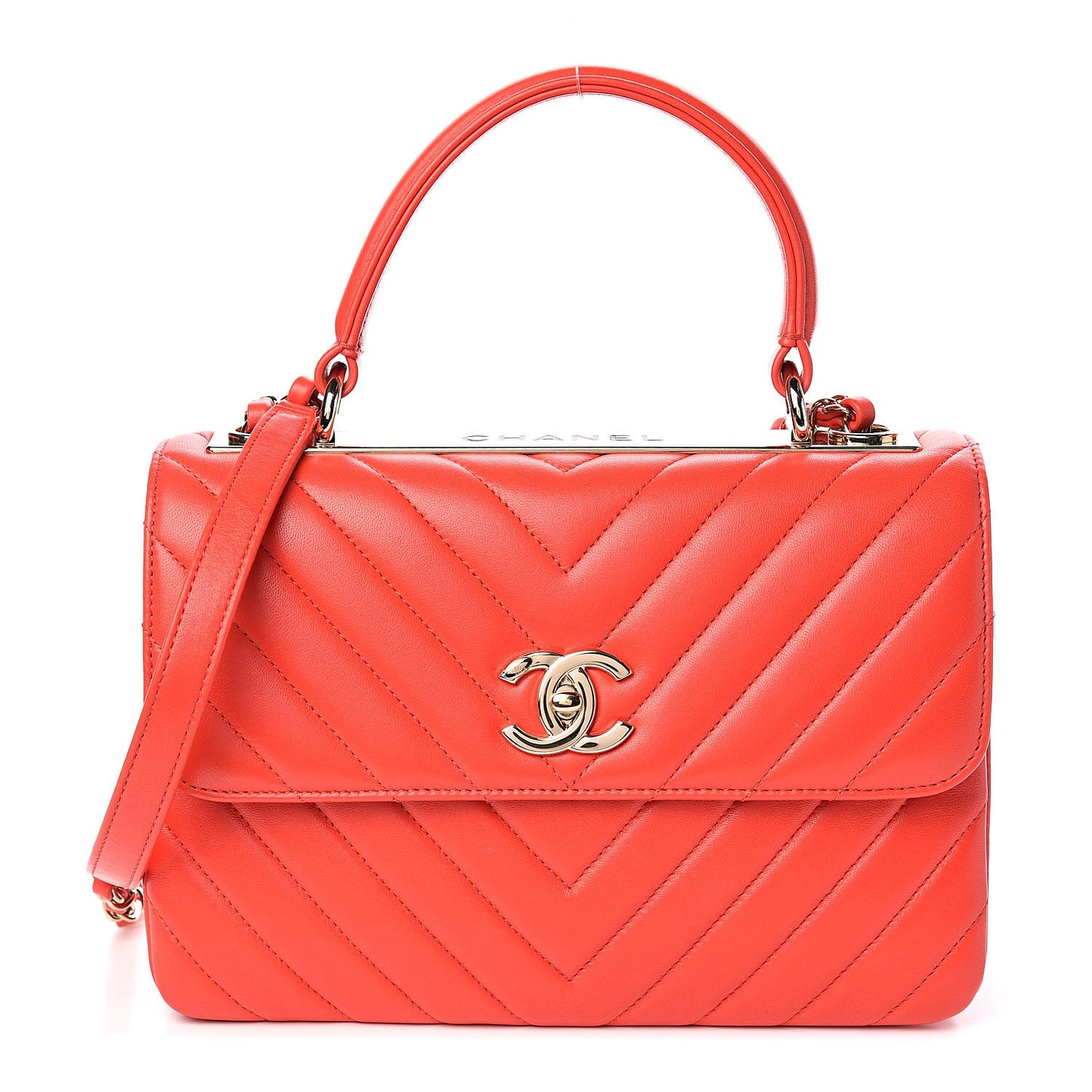 Lambskin Chevron Quilted Small Trendy CC Dual Handle Flap Bag Red