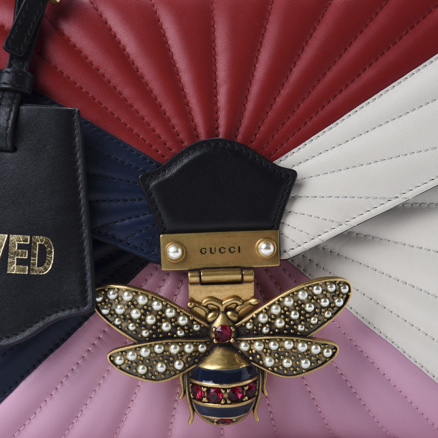 Gucci Calfskin Bamboo Trapuntata Queen Margaret Top Handle Bag Blue Agata Hibiscus Red Mystic White Sugar Pink 11 of 11
