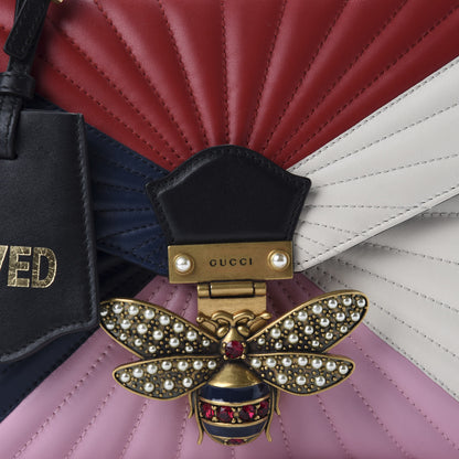 Gucci Calfskin Bamboo Trapuntata Queen Margaret Top Handle Bag Blue Agata Hibiscus Red Mystic White Sugar Pink 11 of 11