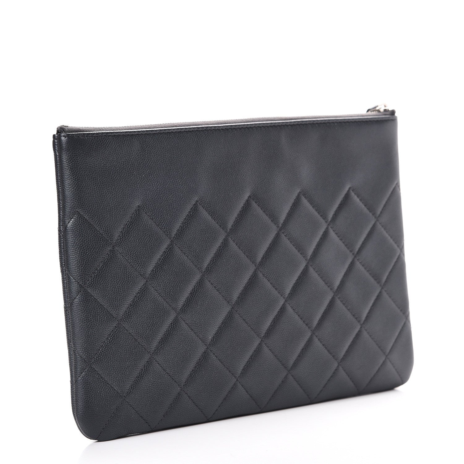 Chanel Metallic Caviar Quilted Medium Maxi CC Cosmetic Case Dark Grey 2 of 7