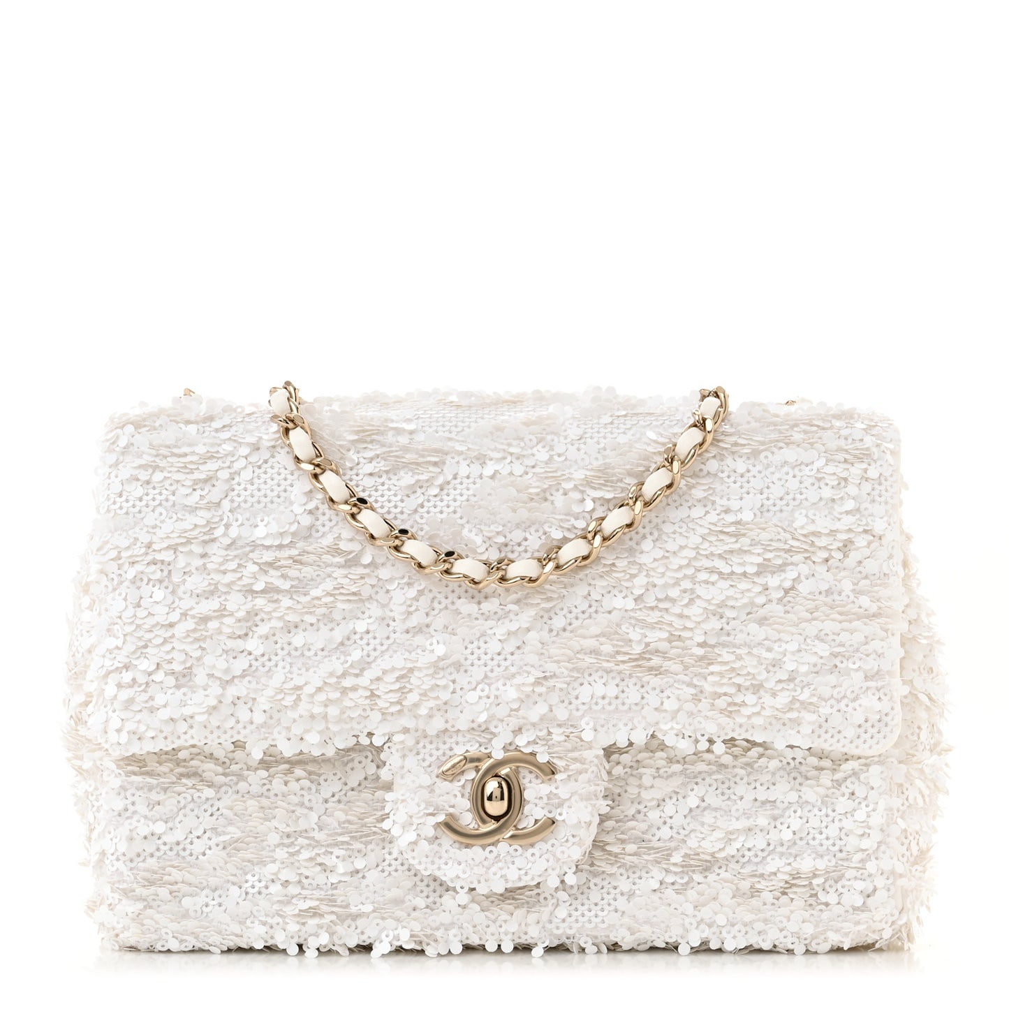Sequin Mini Rectangular Flap White