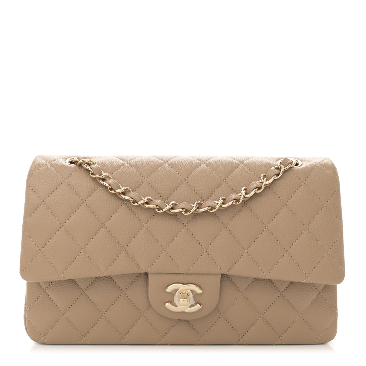 Caviar Quilted Medium Double Flap Dark Beige