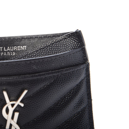 Saint Laurent Grain De Poudre Matelasse Chevron Monogram Credit Card Case Black 6 of 6