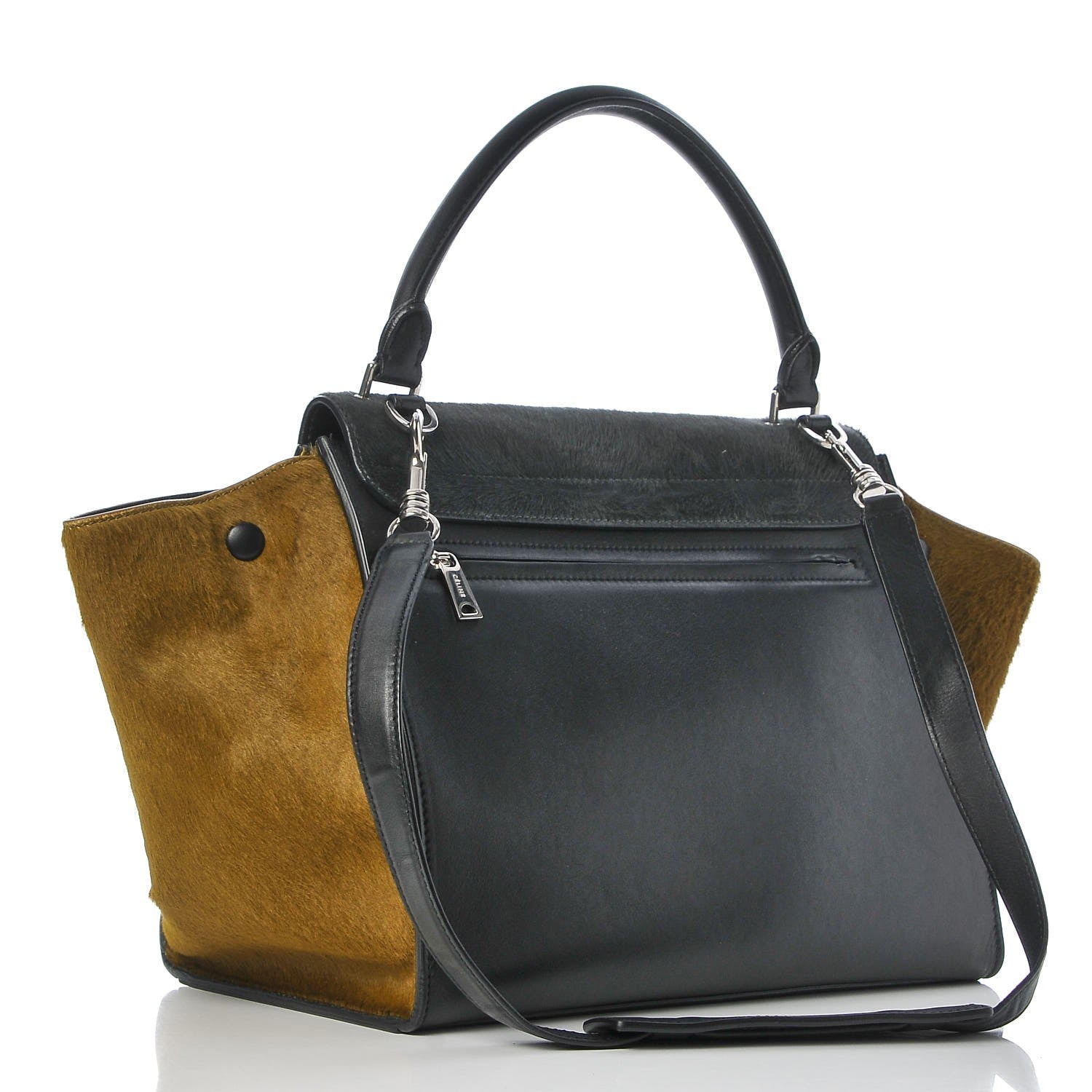 Celine Pony Hair Smooth Calfskin Tri-color Medium Trapeze Black 3 of 6