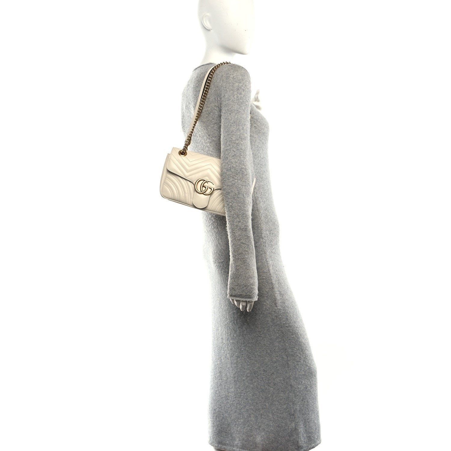 Gucci Calfskin Matelasse Small GG Marmont Shoulder Bag White 2 of 10