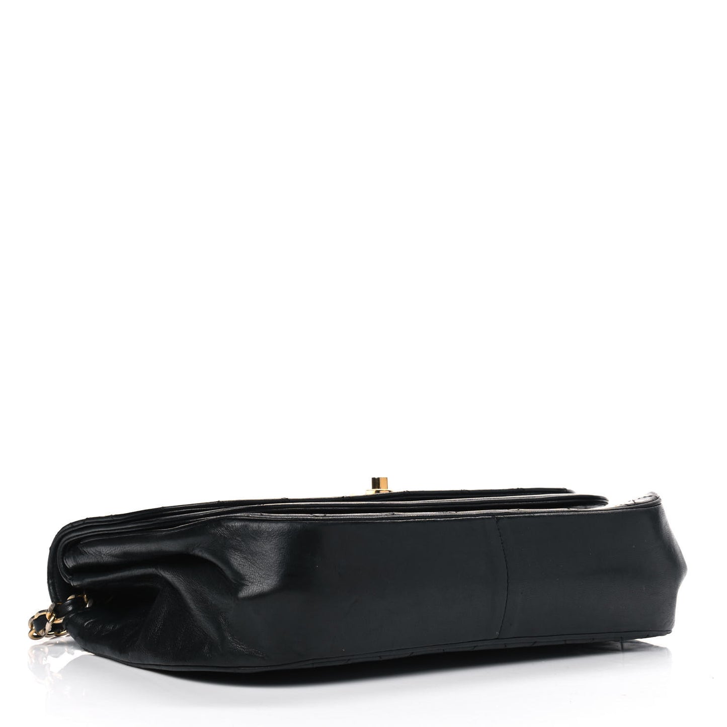 Lambskin Quilted Medium Round Double Flap Black