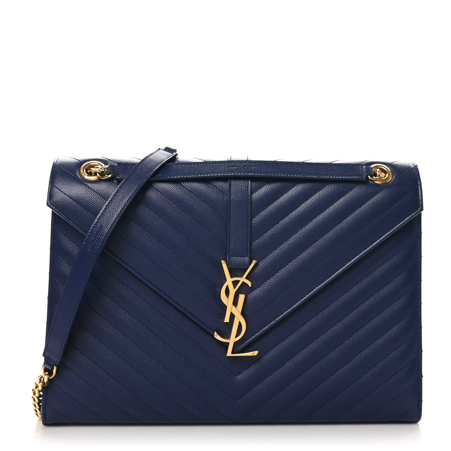 Saint Laurent Grain De Poudre Matelasse Chevron Large Monogram Satchel Navy Blue 1 of 10