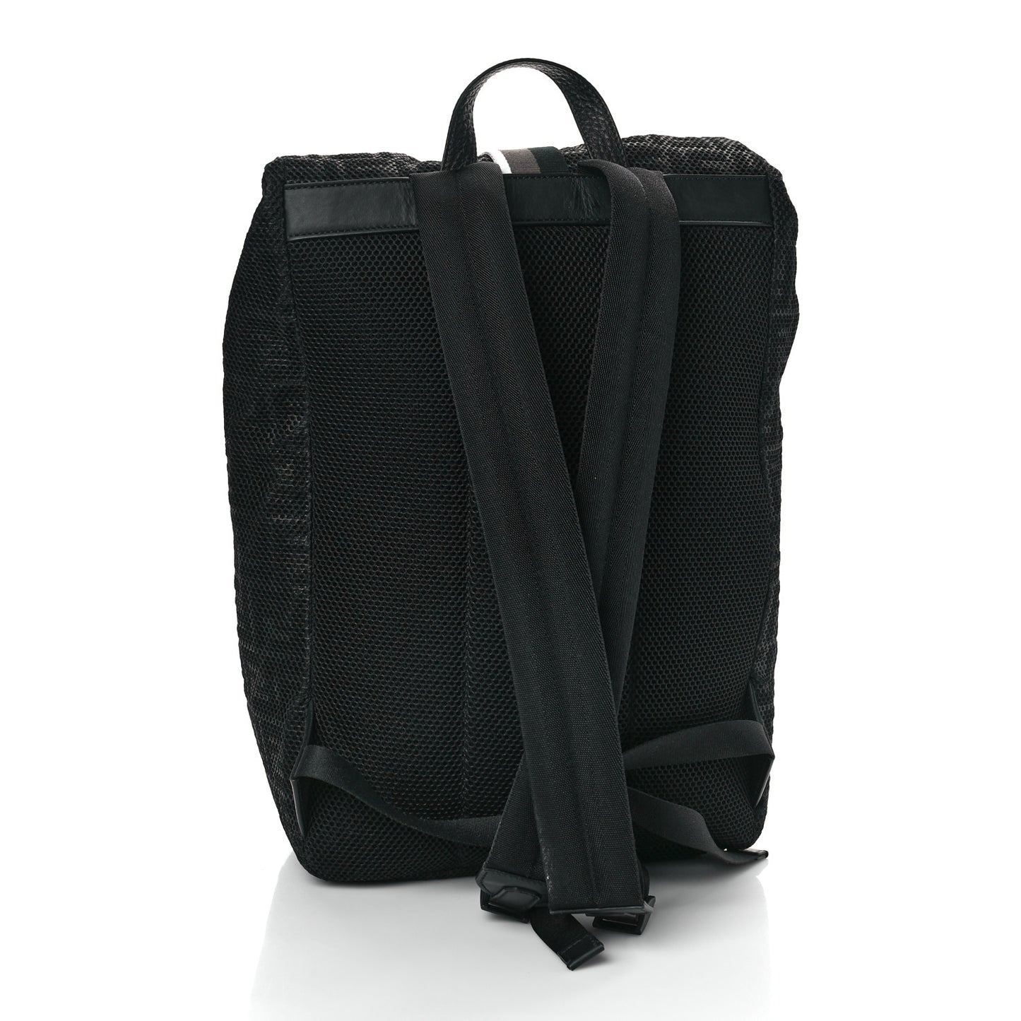 Mesh Cuoio Romano Vitello Stampa FF 1974 Embossed Logo Plate Backpack Black