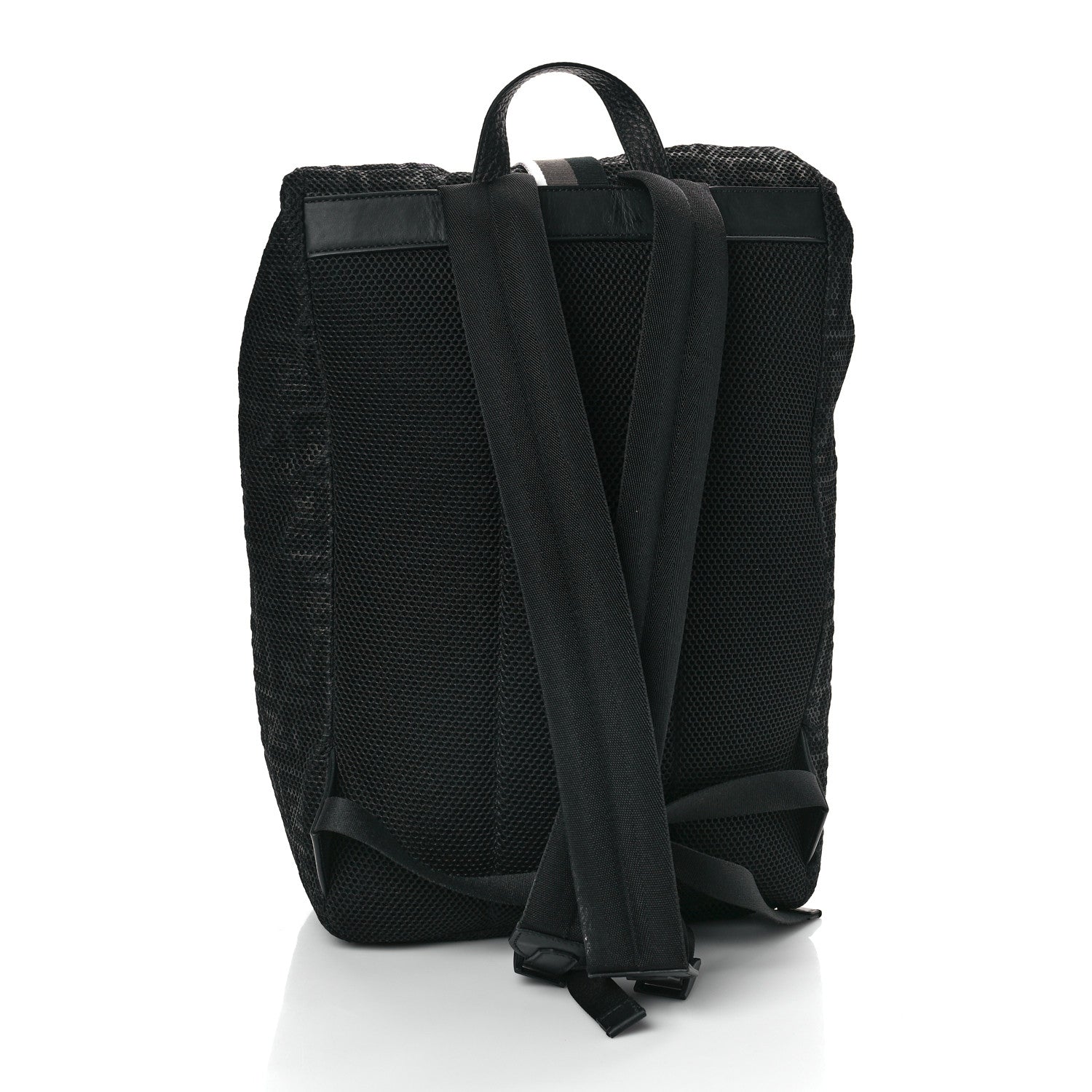 Fendi Mesh Cuoio Romano Vitello Stampa FF 1974 Embossed Logo Plate Backpack Black 3 of 7
