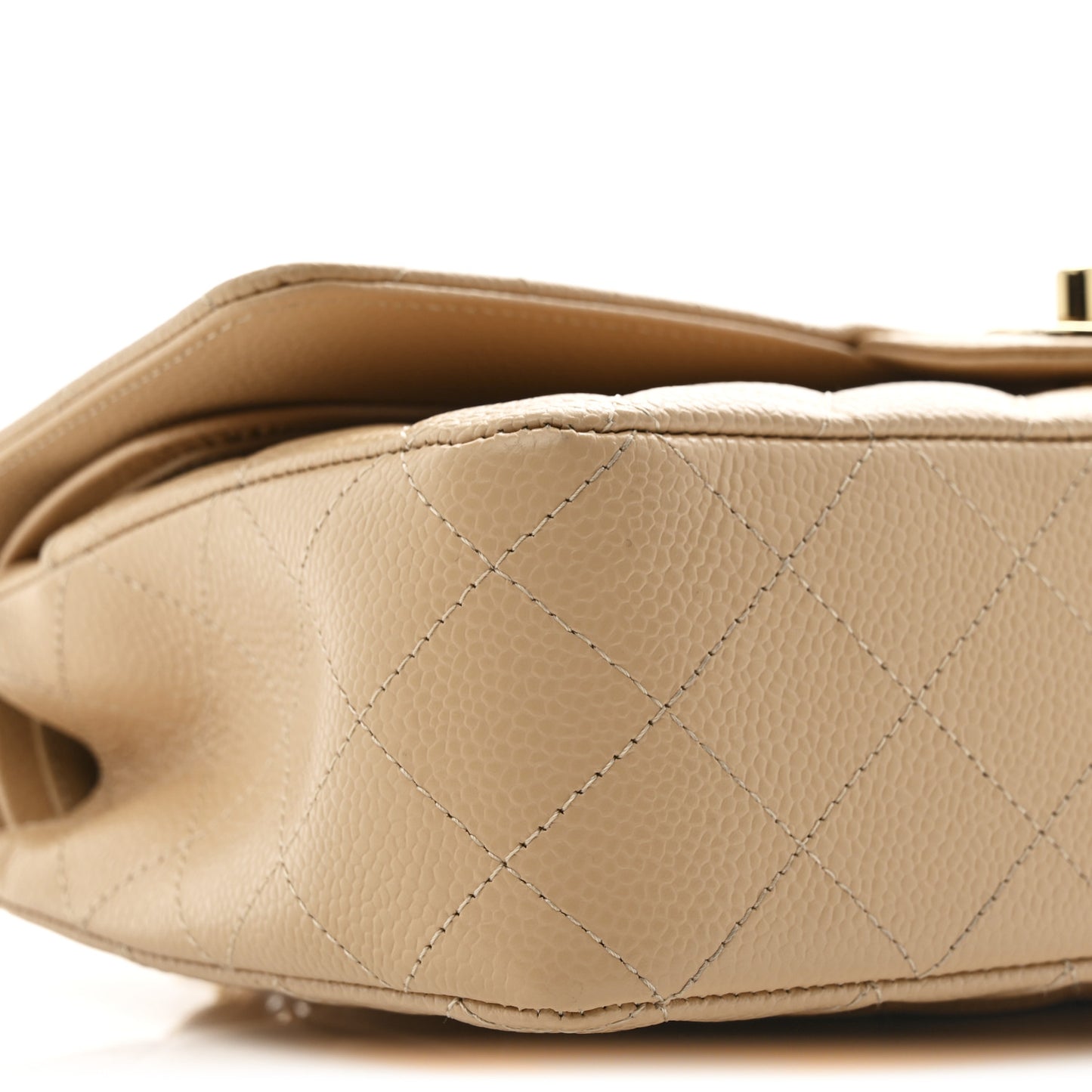 Caviar Quilted Medium Double Flap Beige