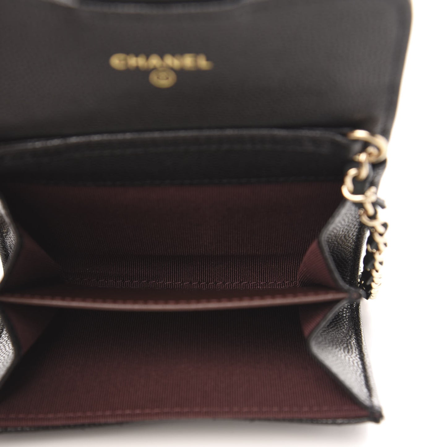 Caviar Quilted Flap Card Holder On Chain Black