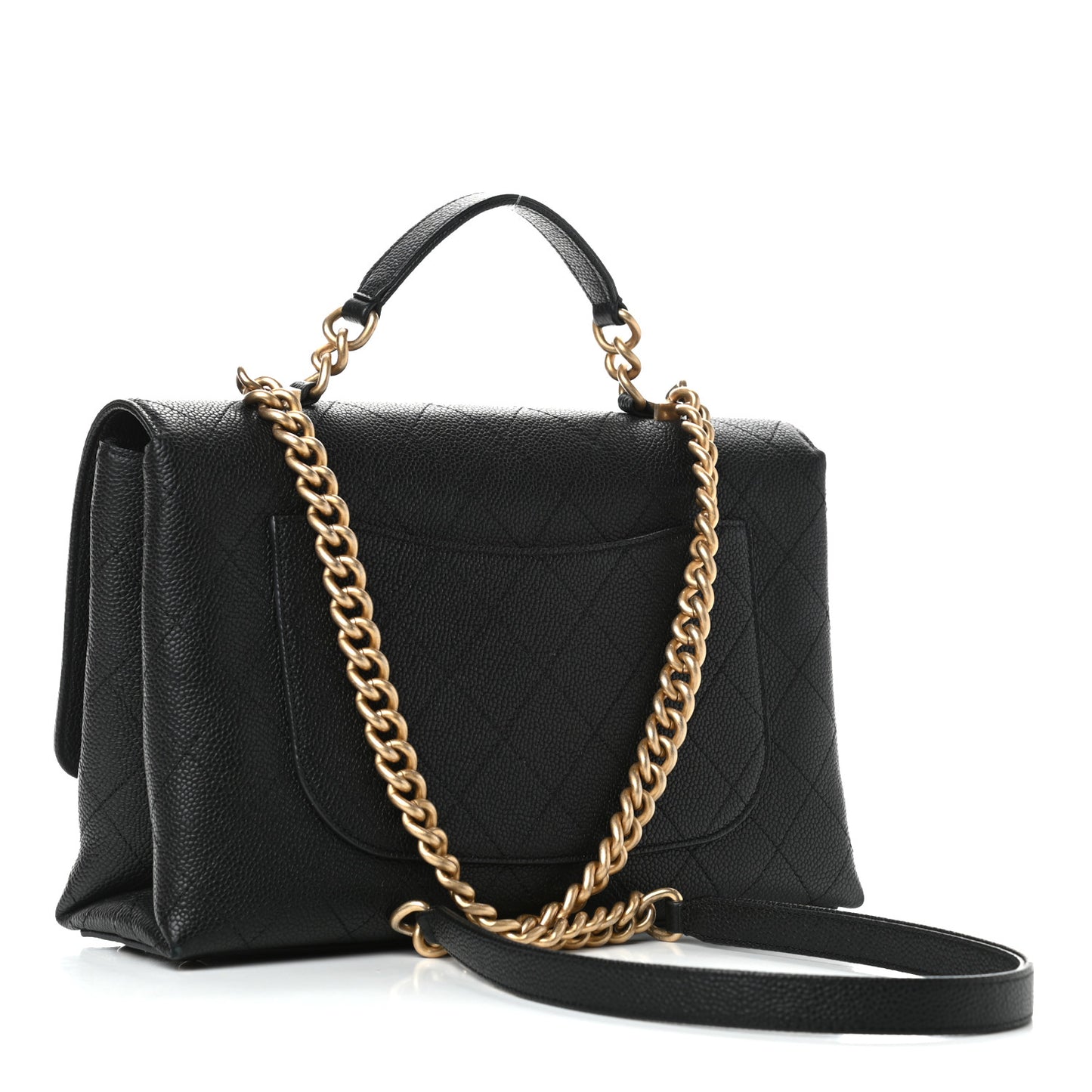 Grained Calfskin Stitched Flap Black