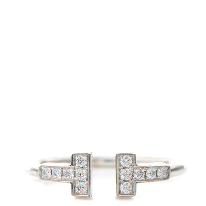 Tiffany 18K White Gold Diamond T Wire Ring 53 6.5 1 of 7