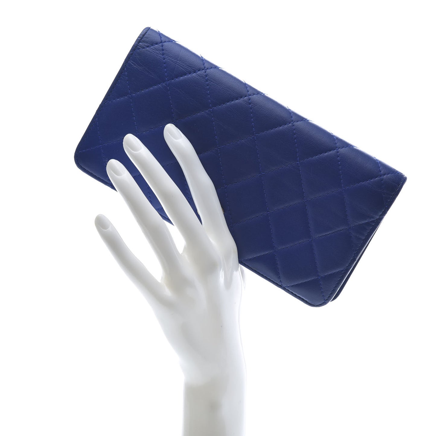 Lambskin Quilted Yen Wallet Blue