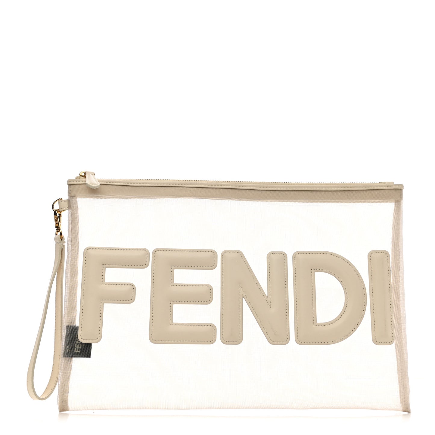Mesh Vitello King Logo Embroidered Large Flat Pouch Sabbia White Ice