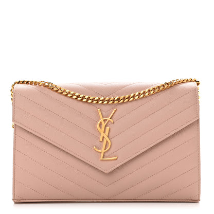 Saint Laurent Grain De Poudre Matelasse Chevron Monogram Chain Wallet Pale Blush 1 of 13