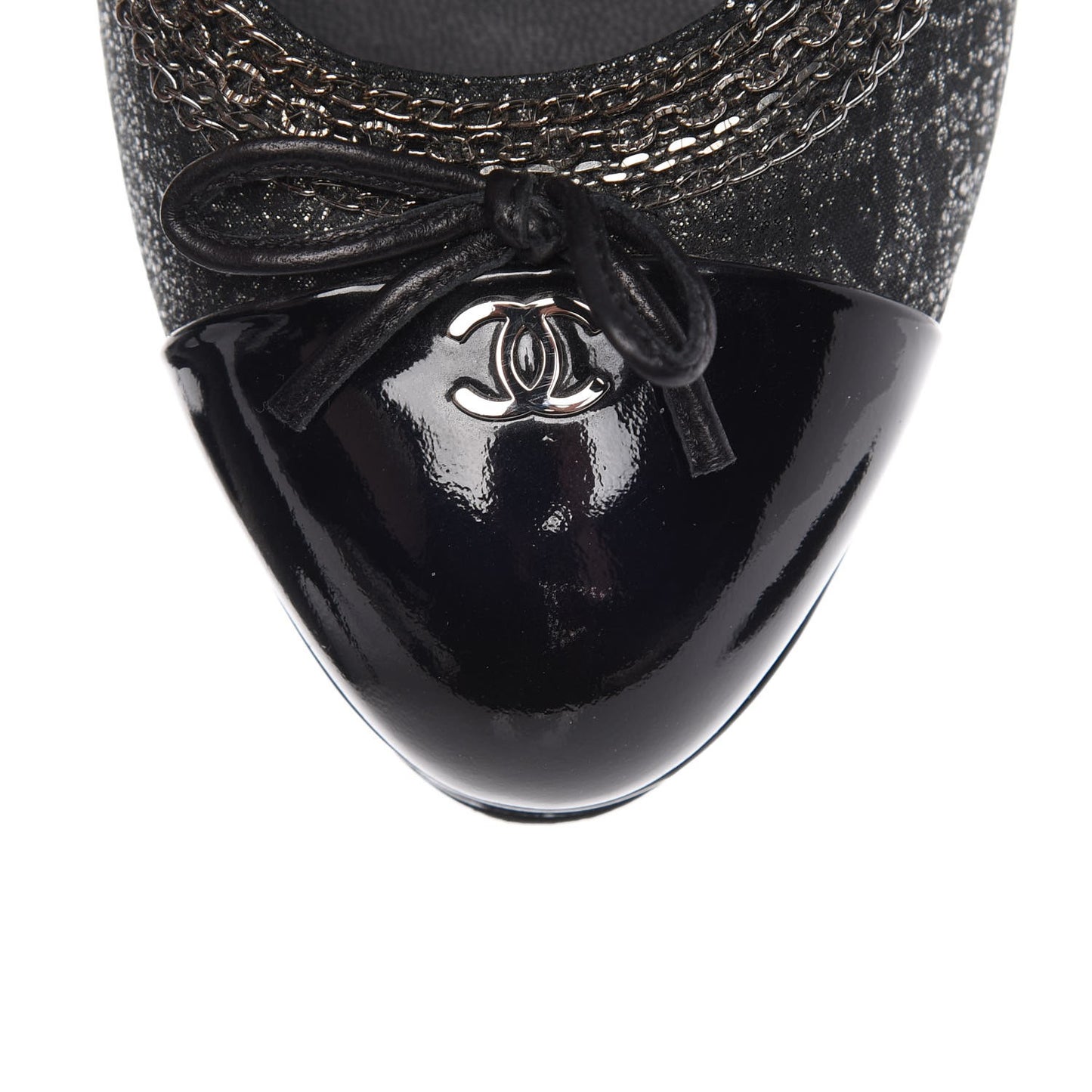 Metallic Tweed Patent Cap Toe CC Chain Pumps 39.5 Black