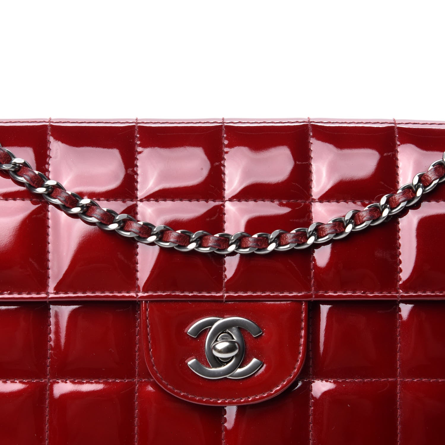 Chanel Patent East West Chocolate Bar Flap Red 15 of 15