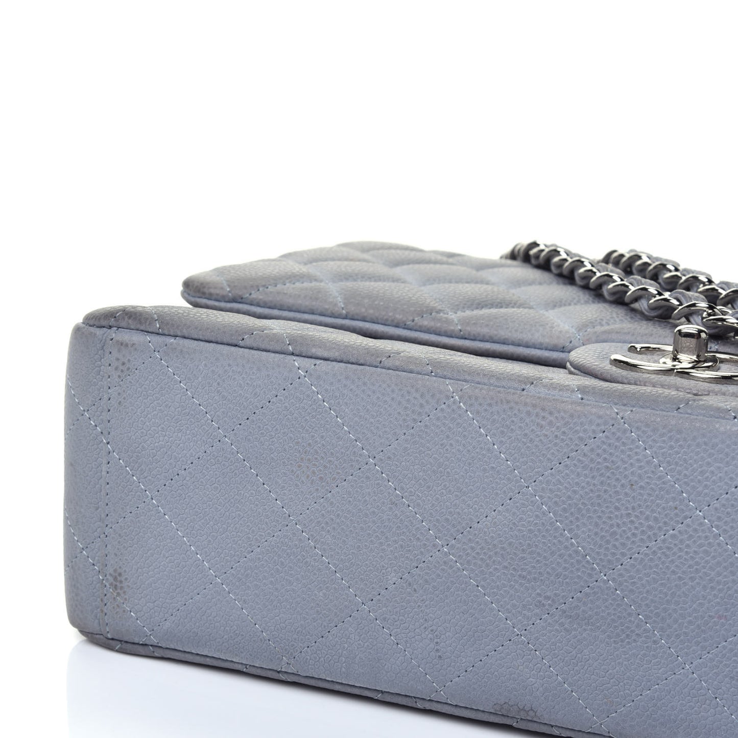 Iridescent Caviar Maxi Double Flap Light Blue