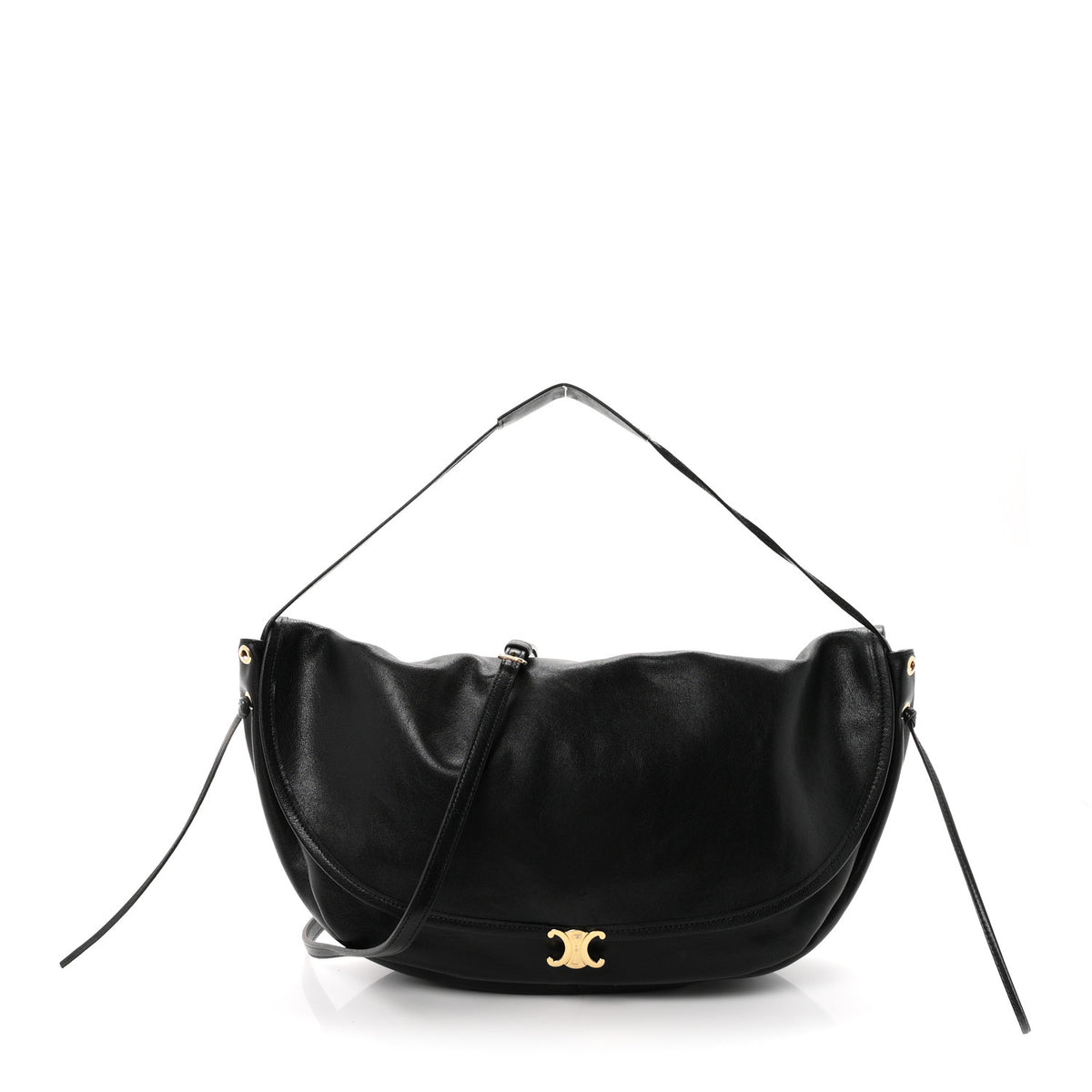Shiny Lambskin Soft Triomphe Half Moon Bag Black
