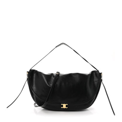 Celine Shiny Lambskin Soft Triomphe Half Moon Bag Black 1 of 9