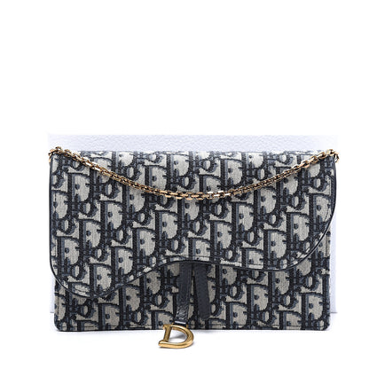 Christian Dior Oblique Saddle Chain Pouch Blue 9 of 9