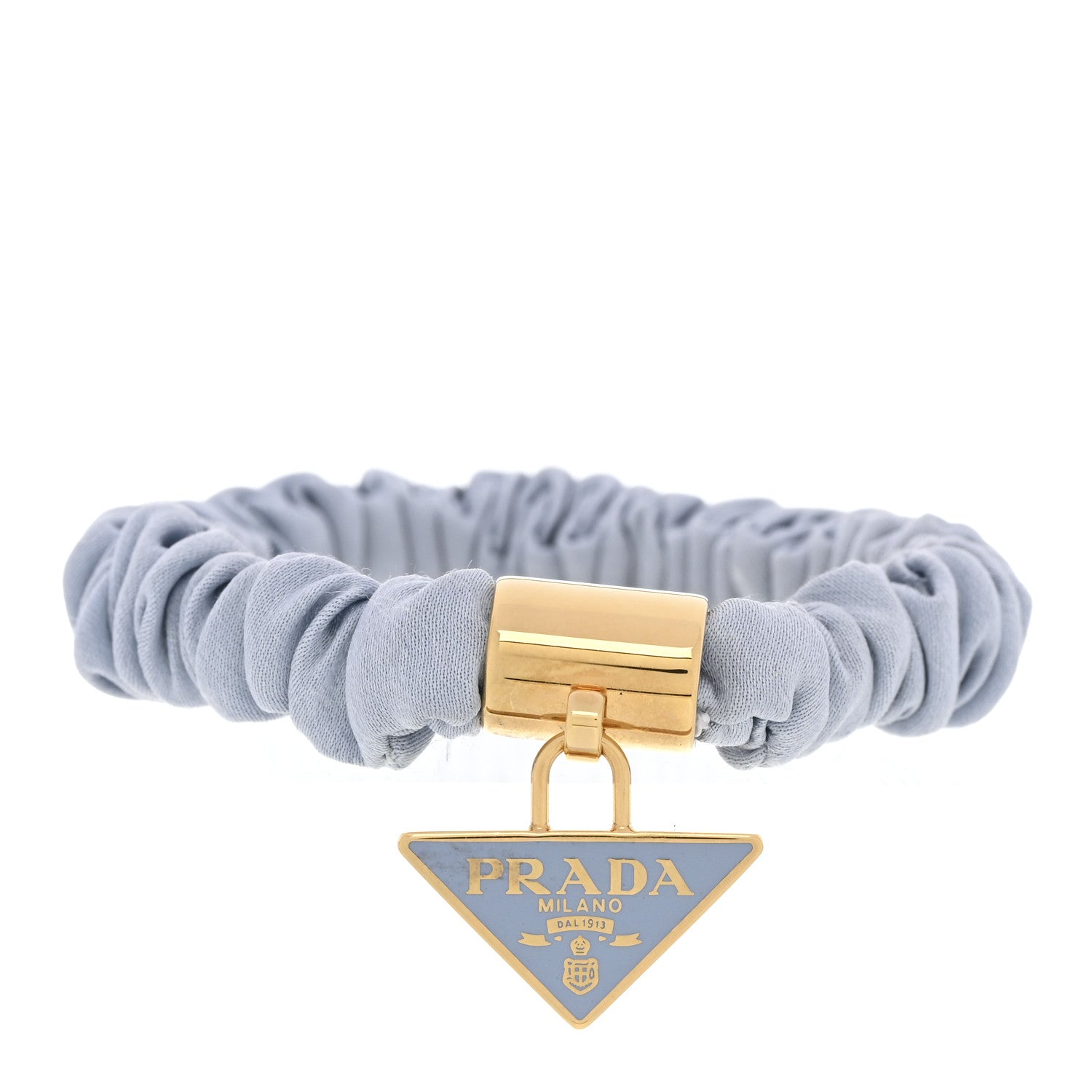 Prada Satin Metal Logo Charm Hair Tie Scrunchie Celeste 1 of 5