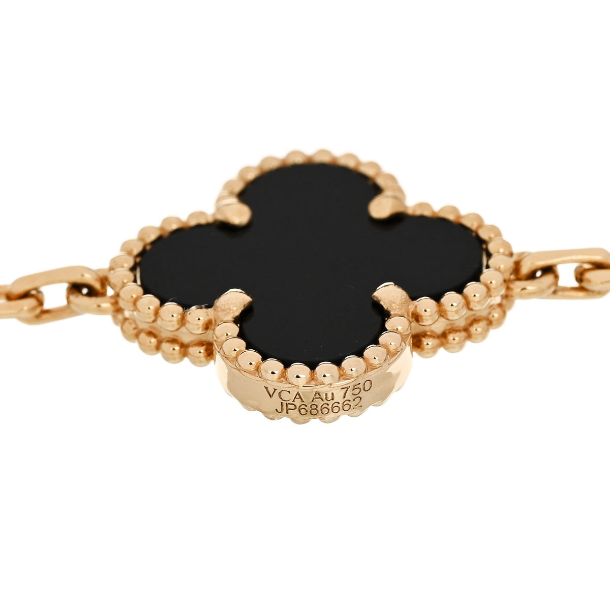 18K Yellow Gold Black Onyx 5 Motifs Vintage Alhambra Bracelet