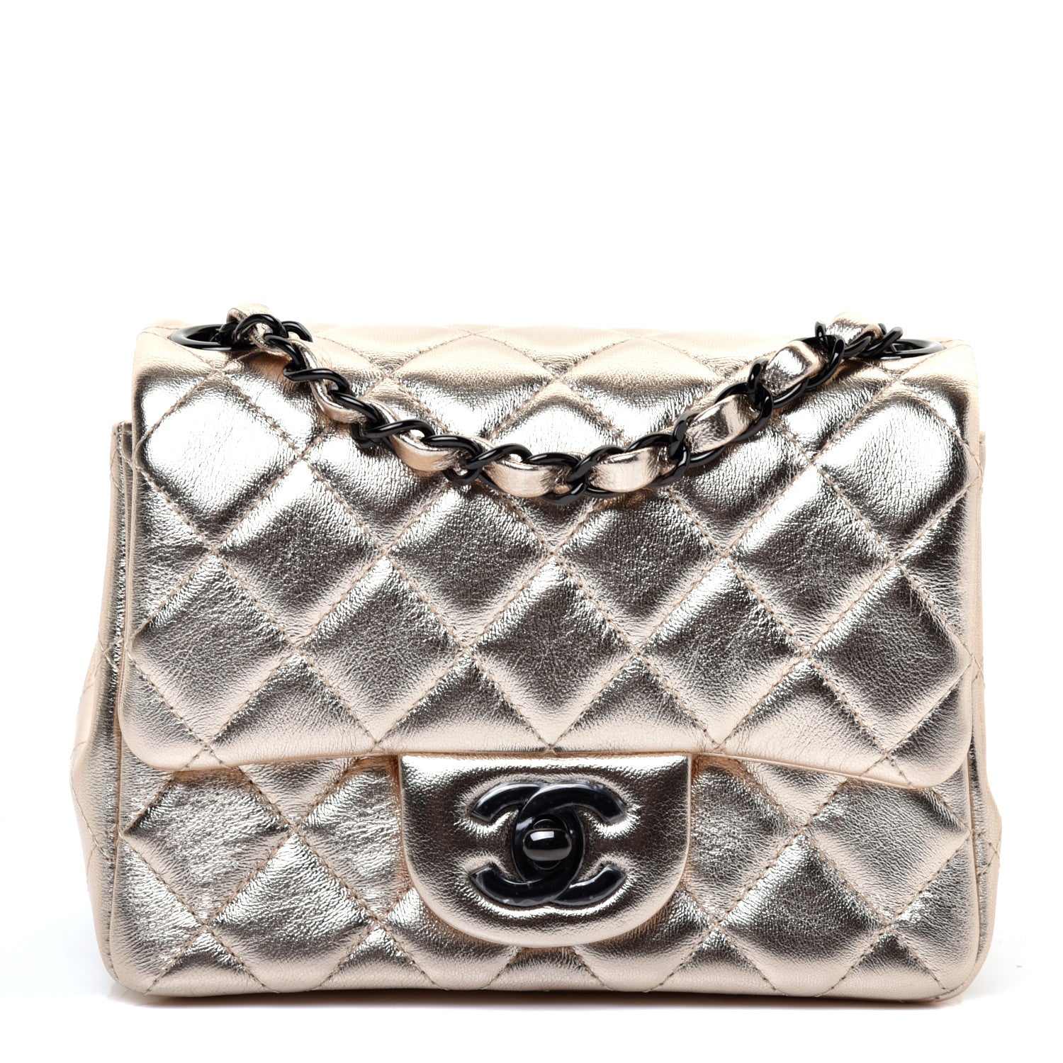 Chanel Metallic Lambskin Quilted Mini Square Flap Gold Black 1 of 11