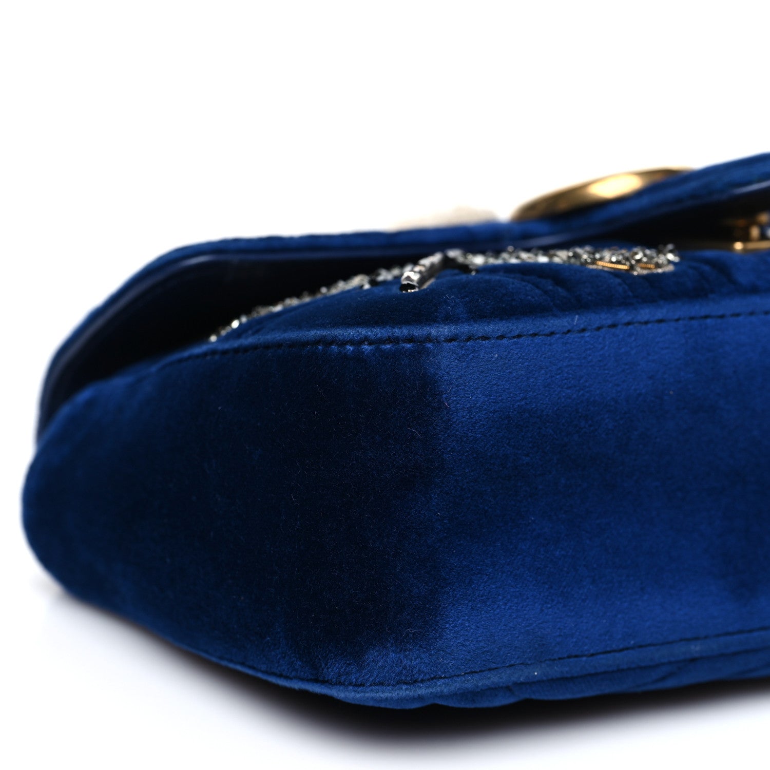 Gucci Velvet Matelasse Embroidered Mini GG Marmont Shoulder Bag Cobalt Blue 9 of 10