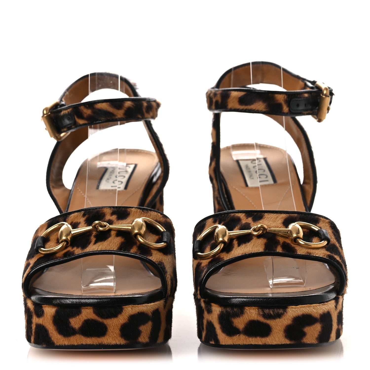 Gucci Calf Hair Leopard Print Horsebit 25/60mm Platform Sandals 38.5 Hazelnut Black 3 of 11