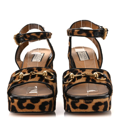 Gucci Calf Hair Leopard Print Horsebit 25/60mm Platform Sandals 38.5 Hazelnut Black 3 of 11