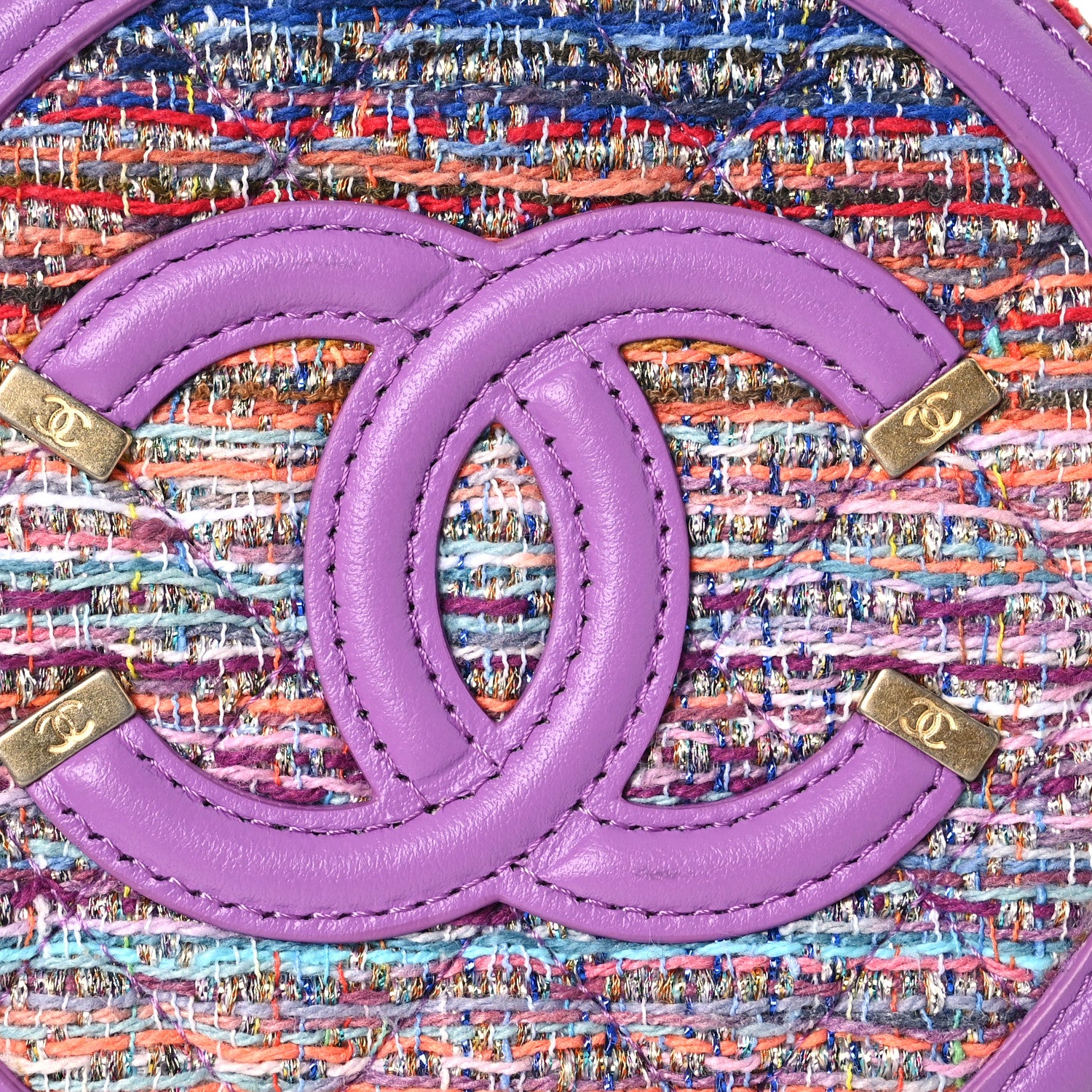 Chanel Tweed Quilted Round Filigree Clutch With Chain Purple Multicolor 8 of 10