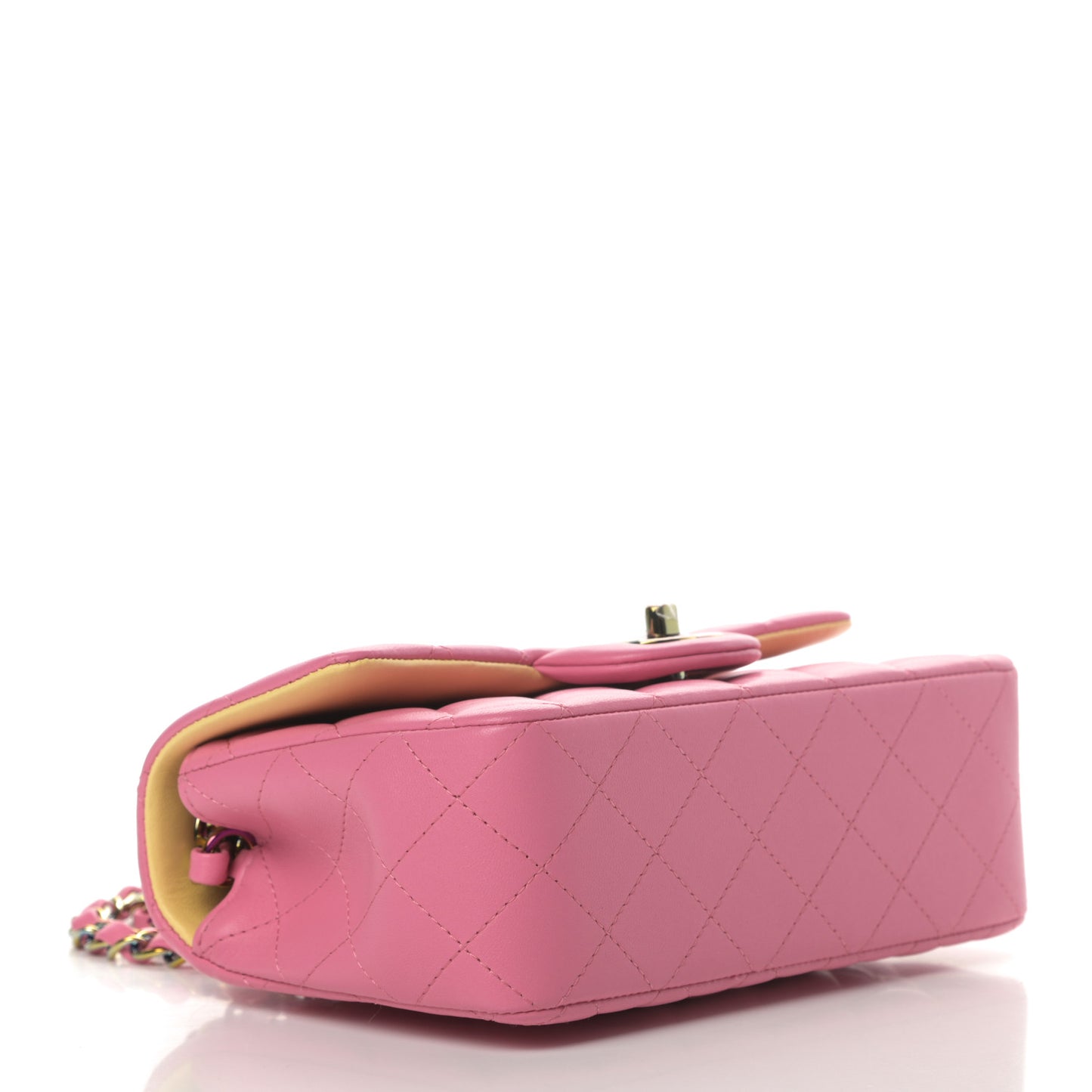 Lambskin Quilted Mini Rectangular Flap Pink Yellow