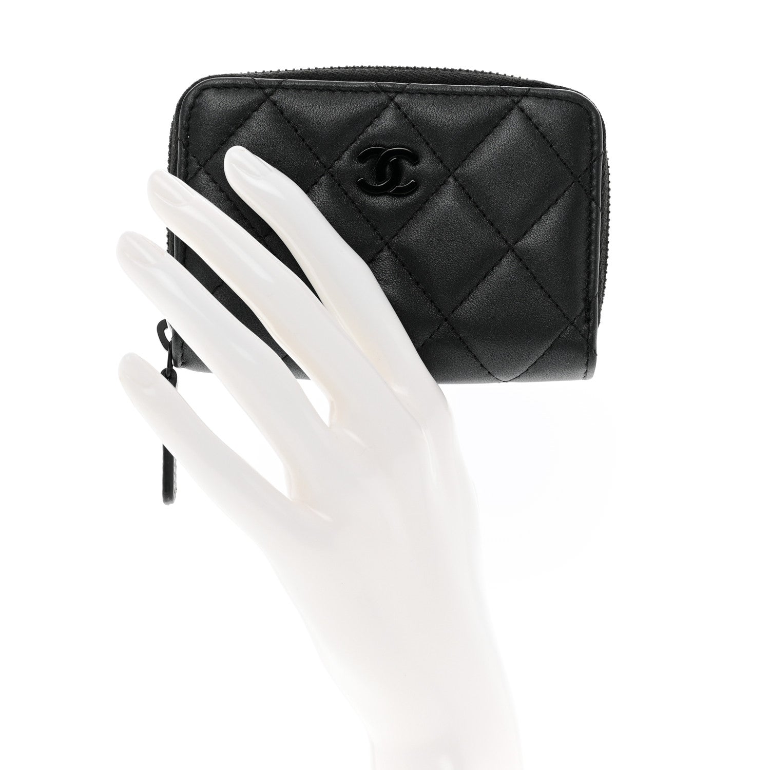 Chanel Pearly Lambskin Quilted Zip Coin Purse So Black 2 of 8