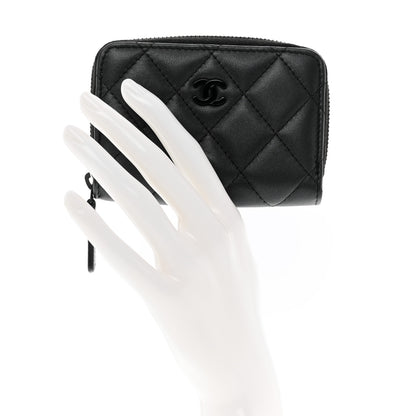 Chanel Pearly Lambskin Quilted Zip Coin Purse So Black 2 of 8