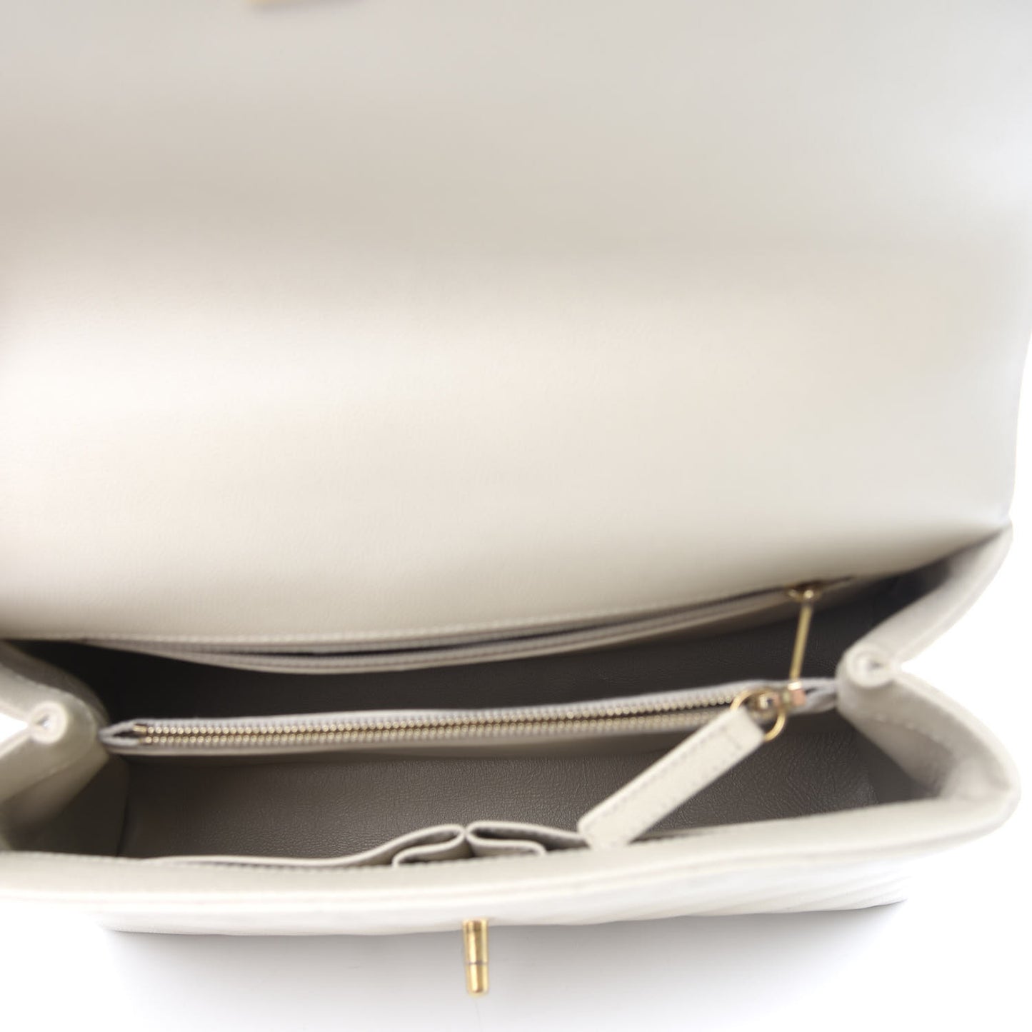 Caviar Lizard Chevron Quilted Small Coco Handle Flap Ivory