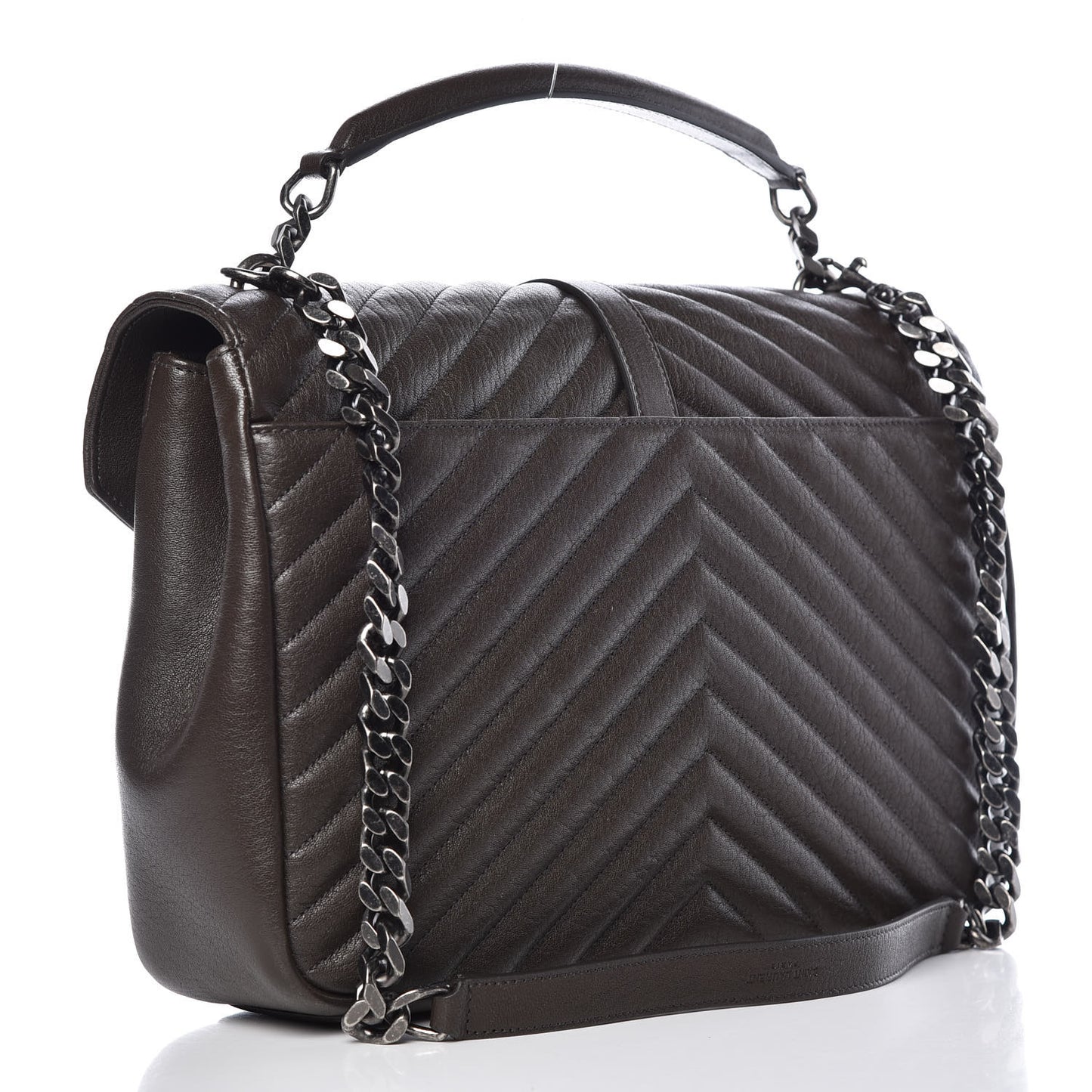 Sheepskin Matelasse Chevron Monogram Large College Satchel Dark Brown