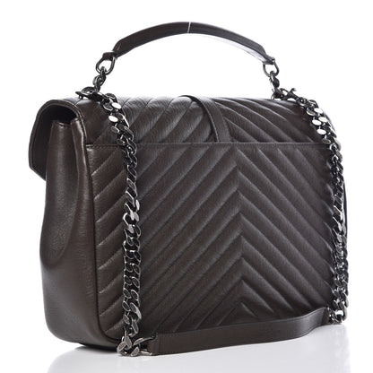 Saint Laurent Sheepskin Matelasse Chevron Monogram Large College Satchel Dark Brown 3 of 9