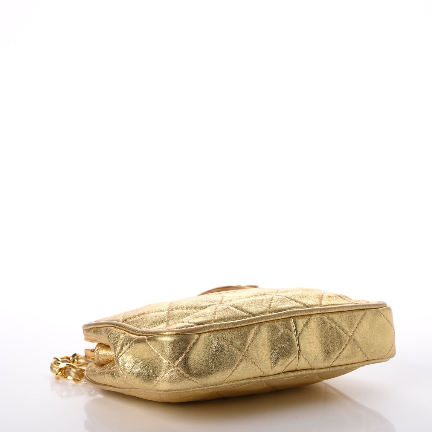 Metallic Lambskin Framed Waist Chain Belt Bag Gold