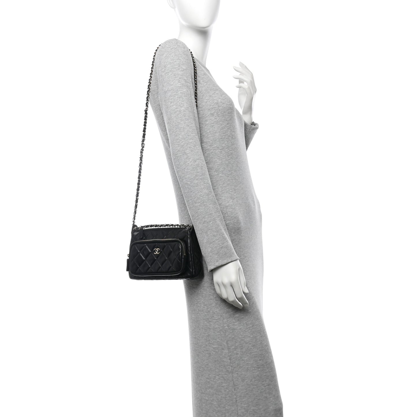 Shiny Crumpled Lambskin Quilted Small Preppy Pocket Clutch With Chain Black