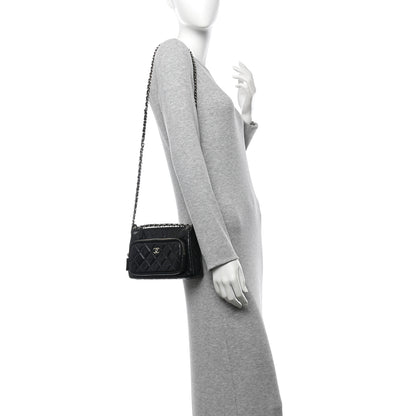Chanel Shiny Crumpled Lambskin Quilted Small Preppy Pocket Clutch With Chain Black 2 of 10