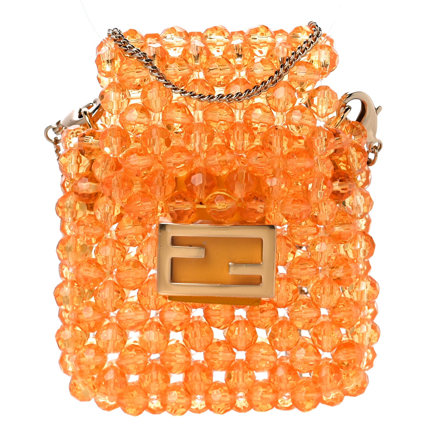 Fendi Glass Vitello King Beaded Mini Pico Baguette Charm Orange 1 of 8