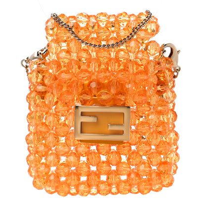 Fendi Glass Vitello King Beaded Mini Pico Baguette Charm Orange 1 of 8