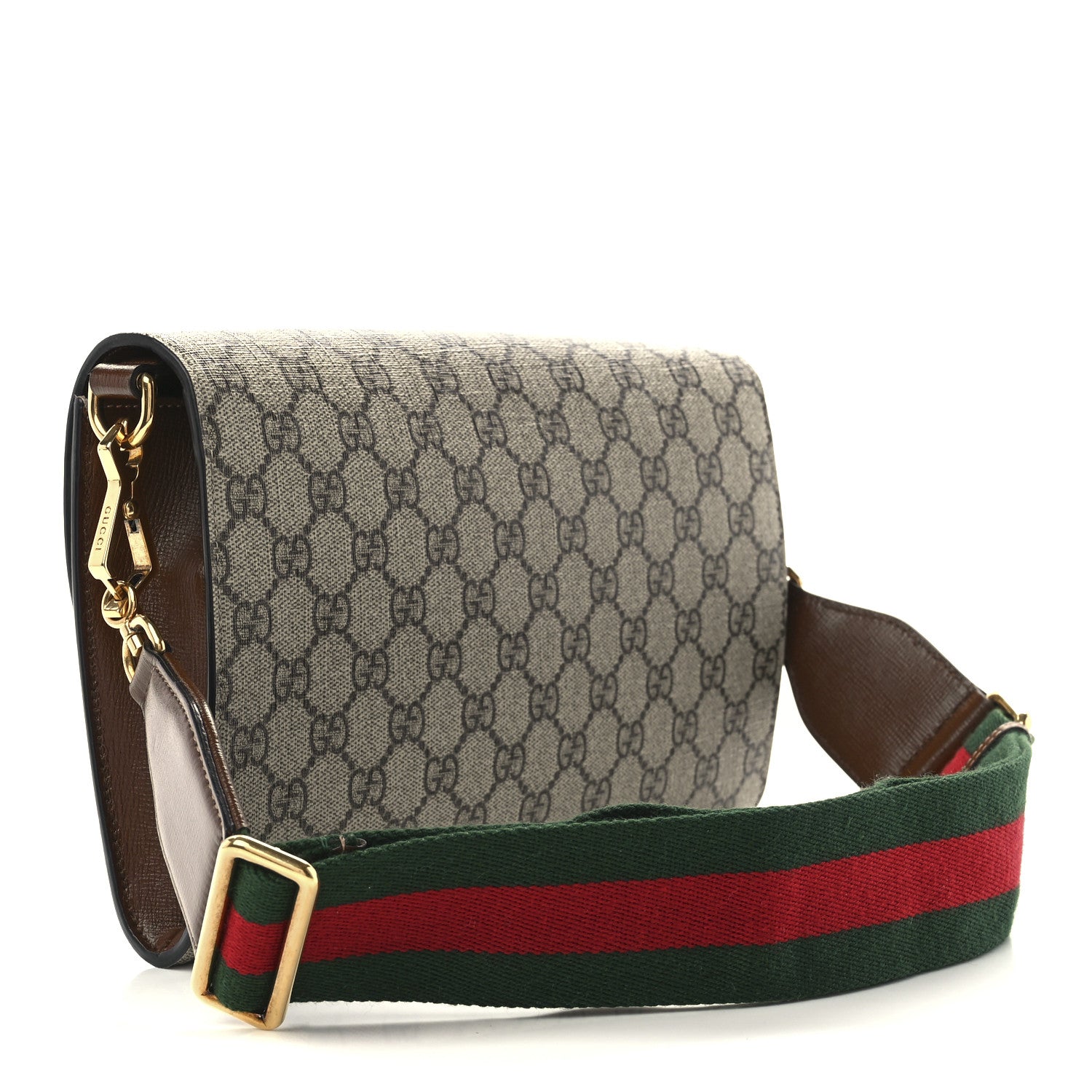 Gucci GG Supreme Monogram Azalea Calfskin Web Small Horsebit 1955 Crossbody Bag Beige Ebony Brown Sugar 2 of 12