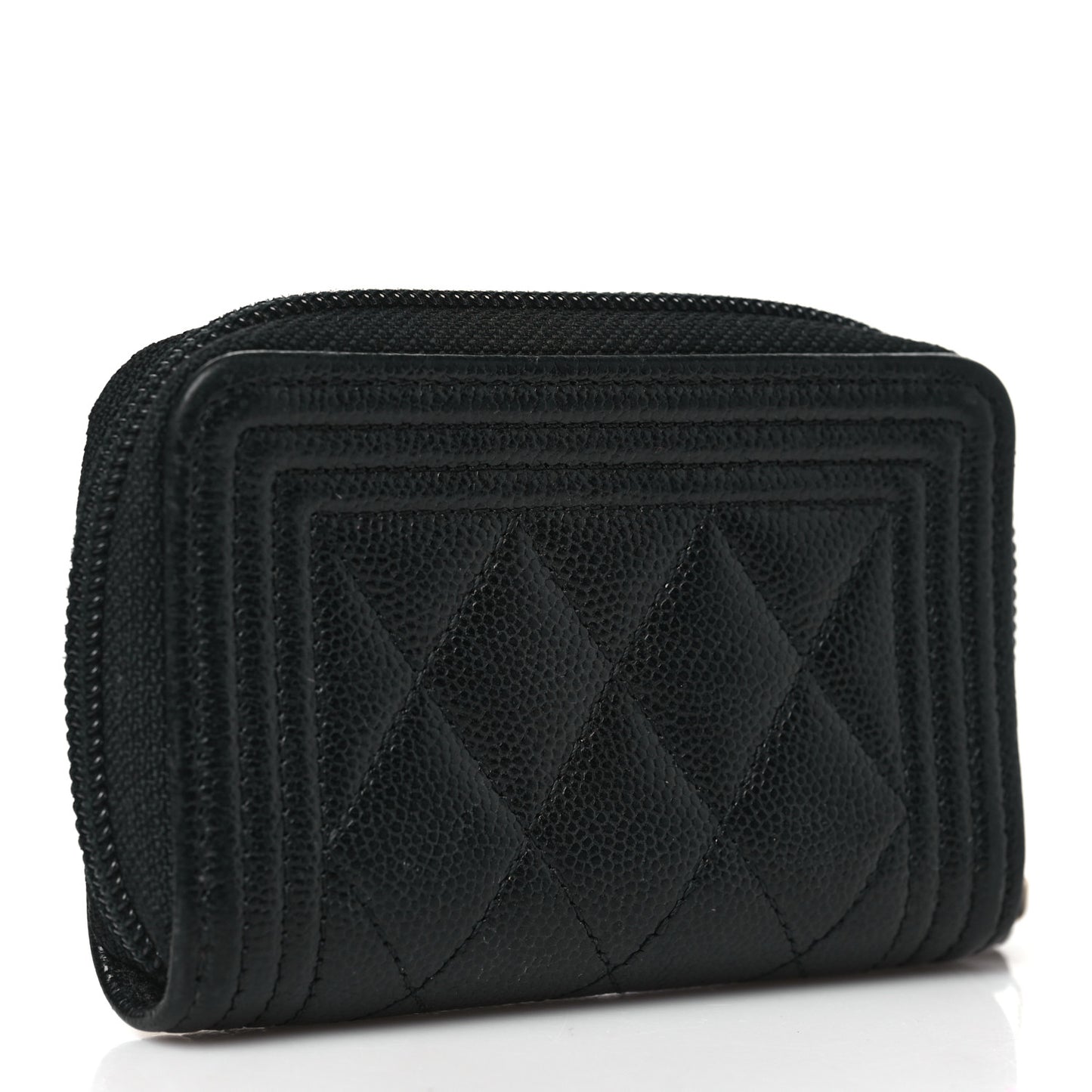 Caviar Quilted Boy Zip Around Coin Purse Wallet Black